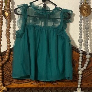 THML Teal Ruffle Sleeveless Blouse